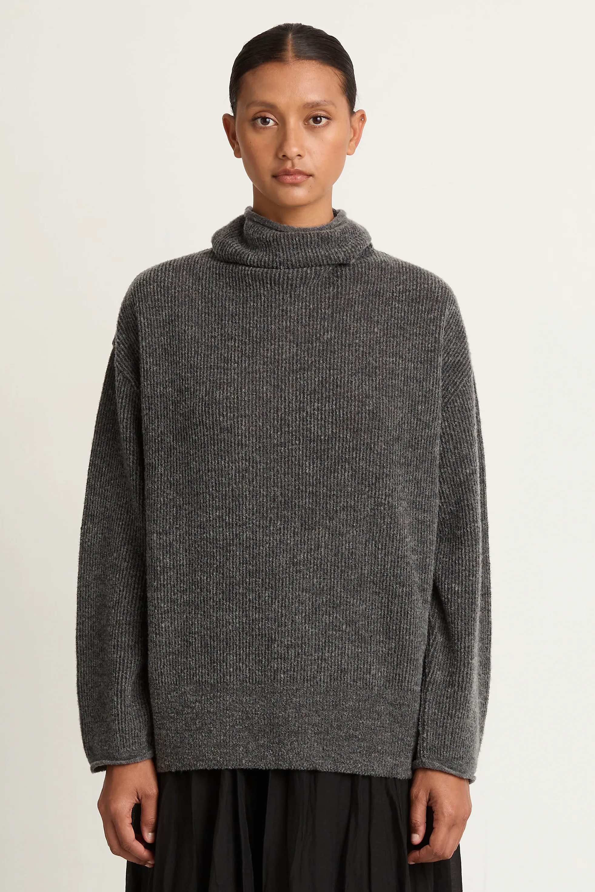 Pas De Calais Fine Bouclé Turtleneck Knit Pullover - Heather Grey sold by Soleil Blue