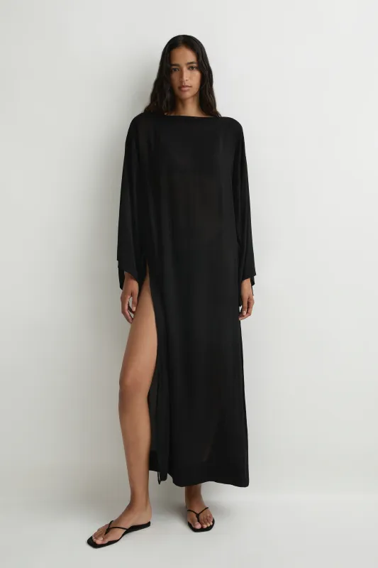 BONDI BORN Cremona Tie-Side Maxi Coverup - Black made by Bondi Born
