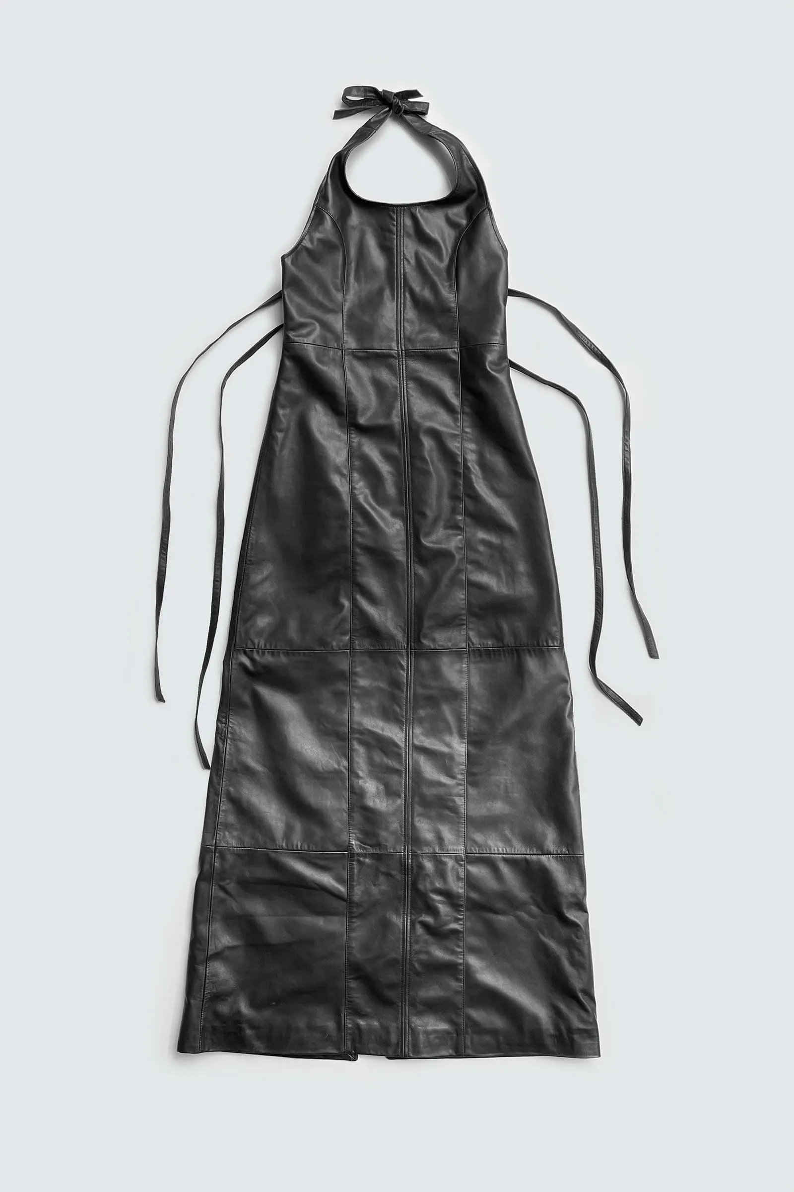 Maxine Black Leather Maxi Dress sold by Deadwood Studios