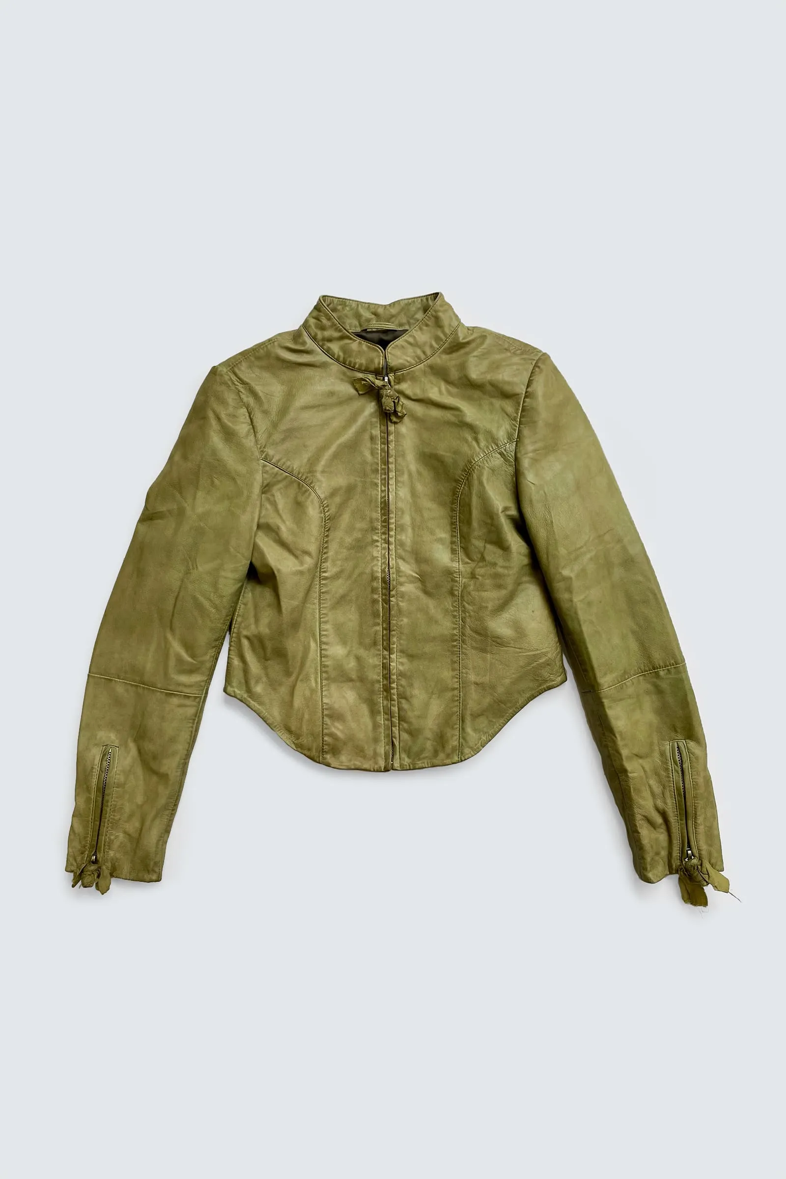 Gazelle Hand-dyed Olive Leather Jacket sold by Deadwood Studios