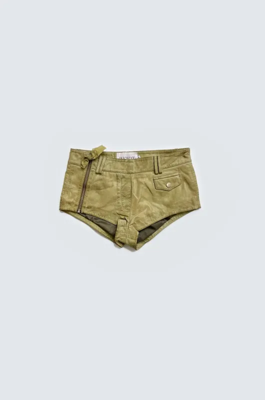 Hotz Olive Hand-dyed Leather Short Shorts sold by Deadwood Studios