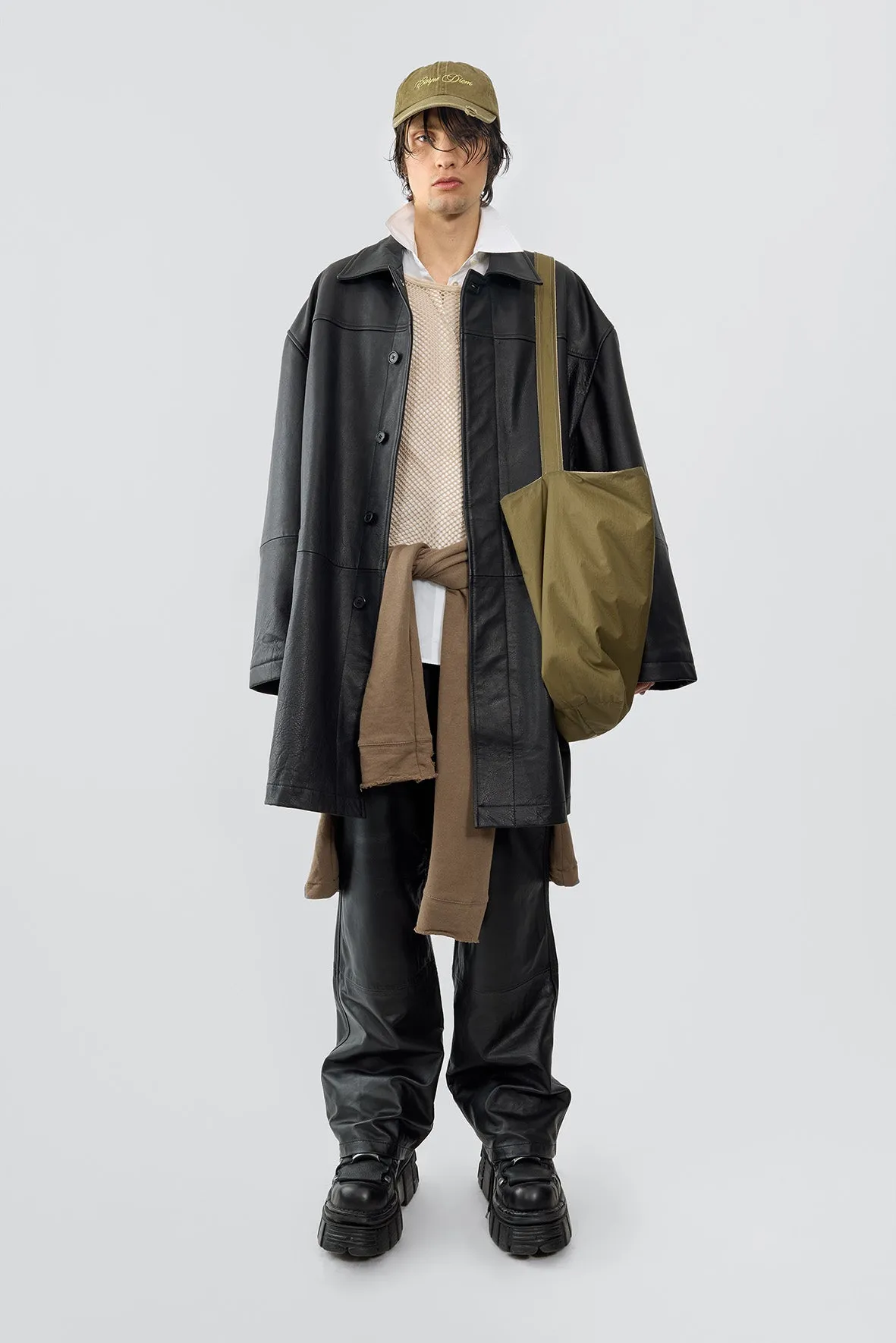 Bloke Black Oversized Leather Coat sold by Deadwood Studios product image thumbnail 4