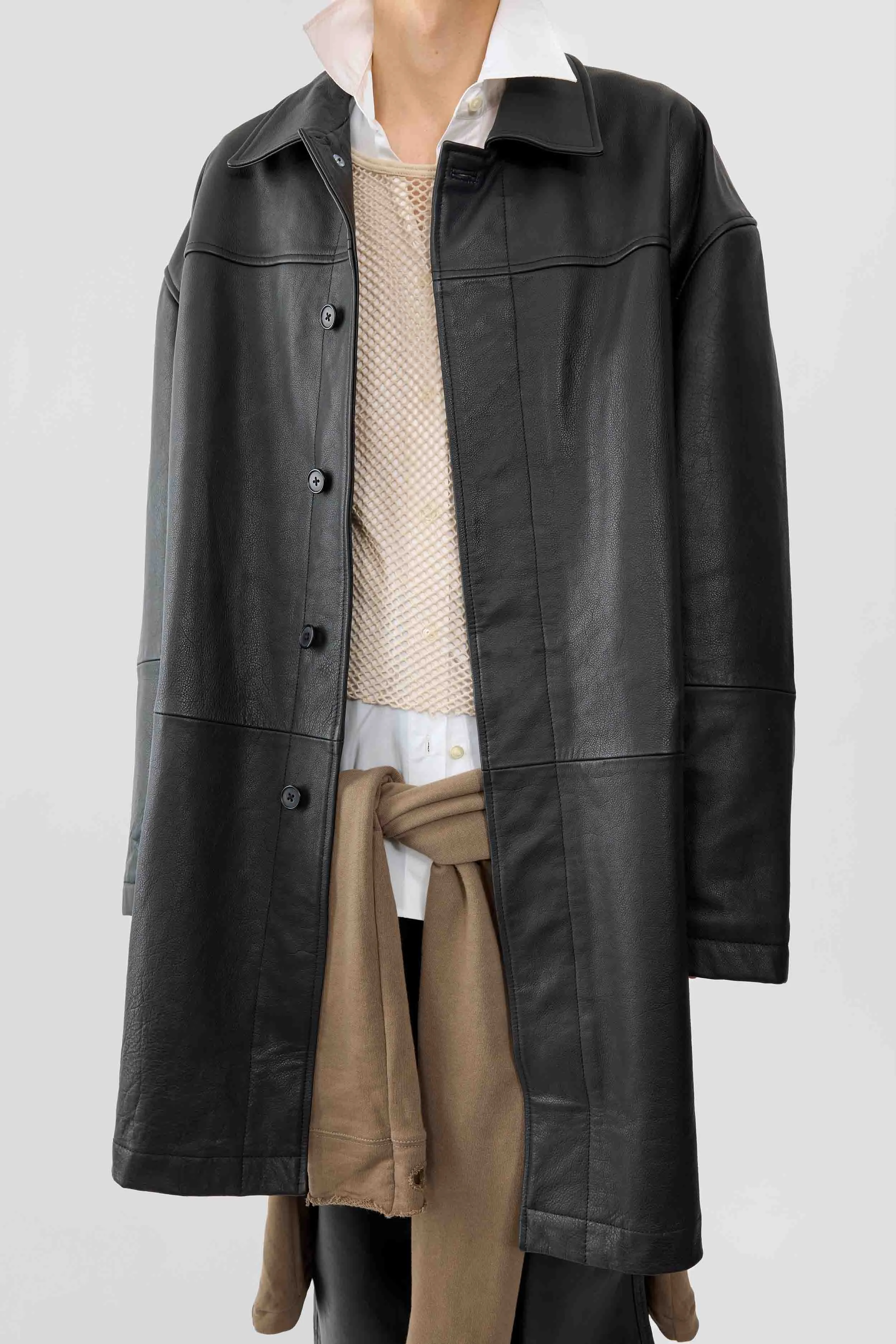 Bloke Black Oversized Leather Coat sold by Deadwood Studios product image thumbnail 2