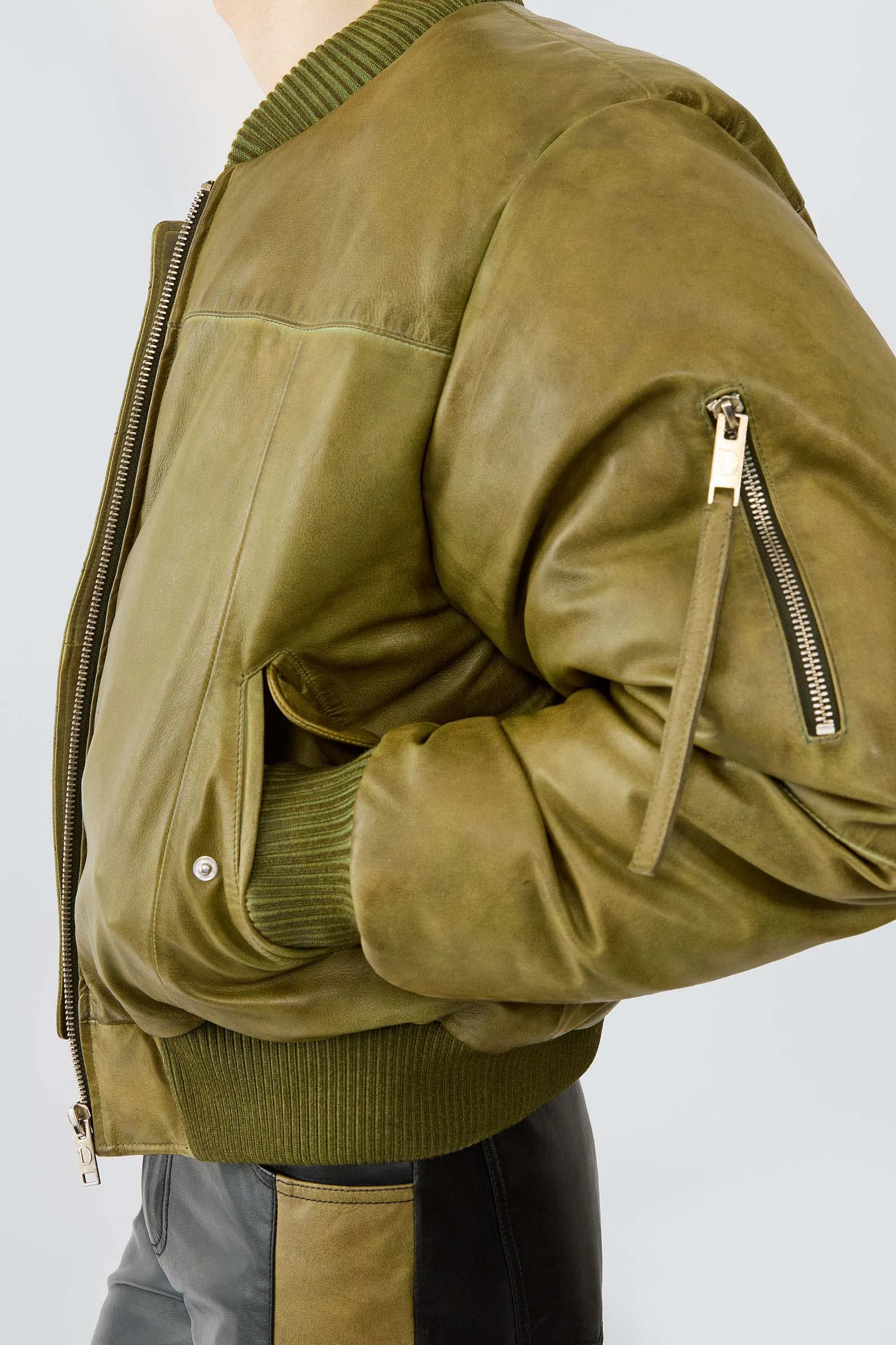 Bofinger Olive Padded Leather Jacket sold by Deadwood Studios product image thumbnail 2