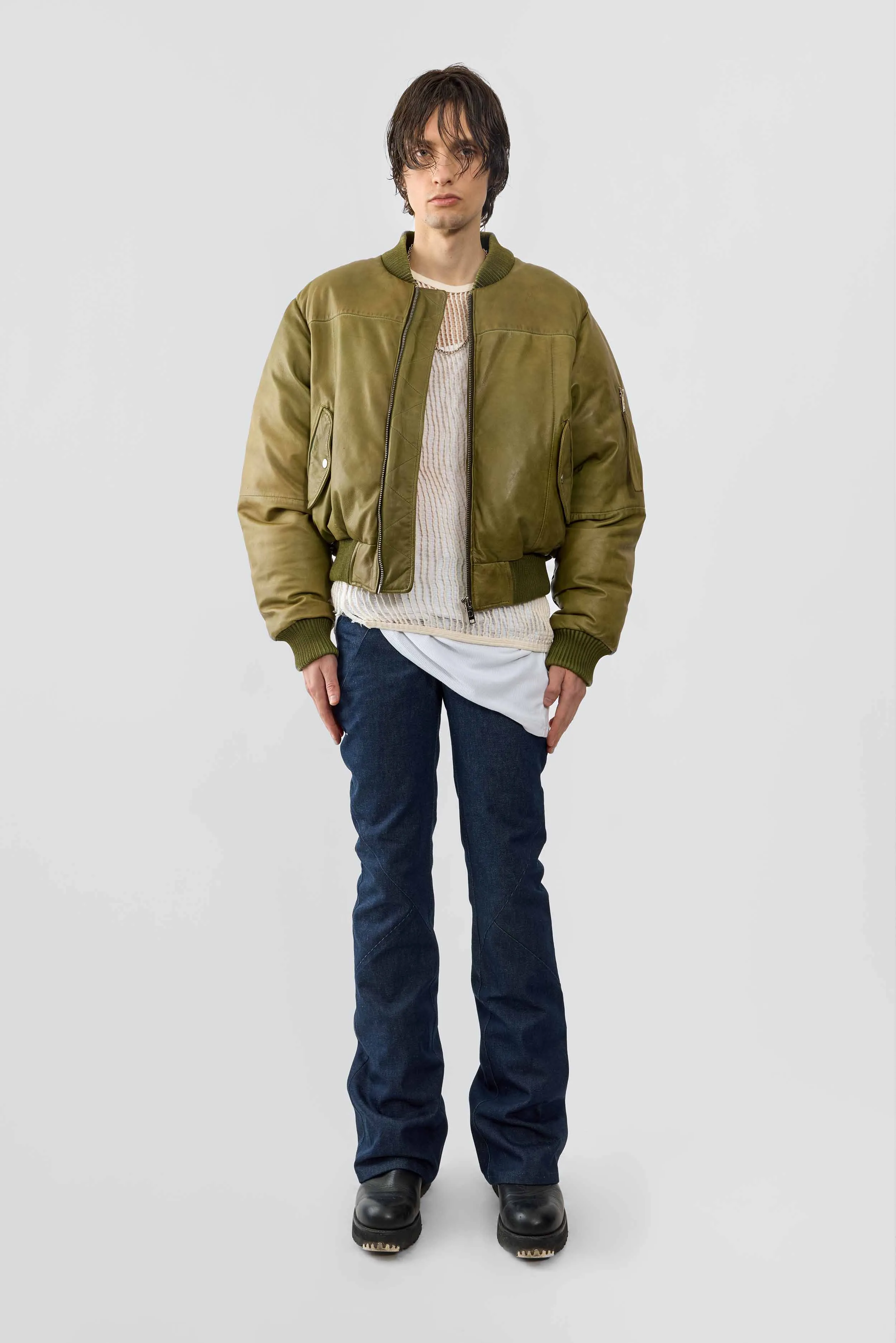 Bofinger Olive Padded Leather Jacket sold by Deadwood Studios product image thumbnail 5