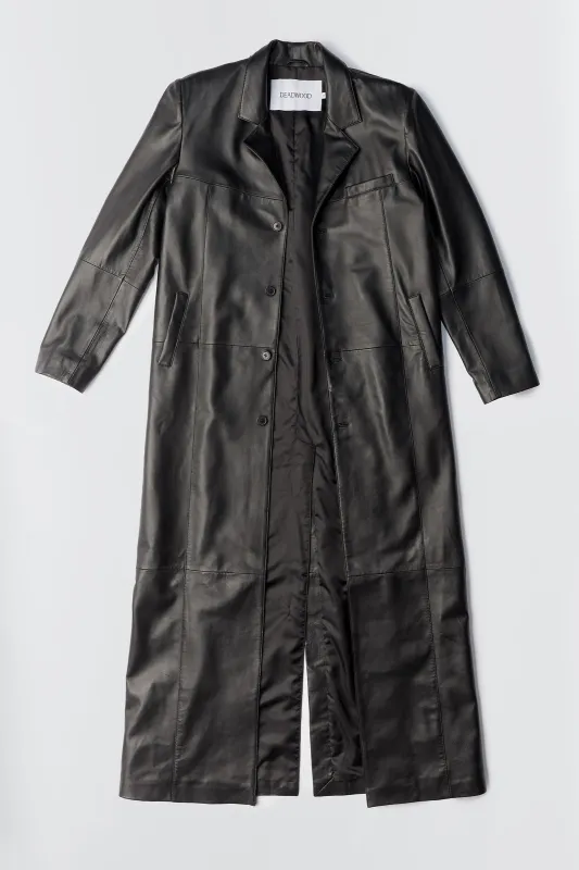 Vargen Black Leather Maxi Coat sold by Deadwood Studios