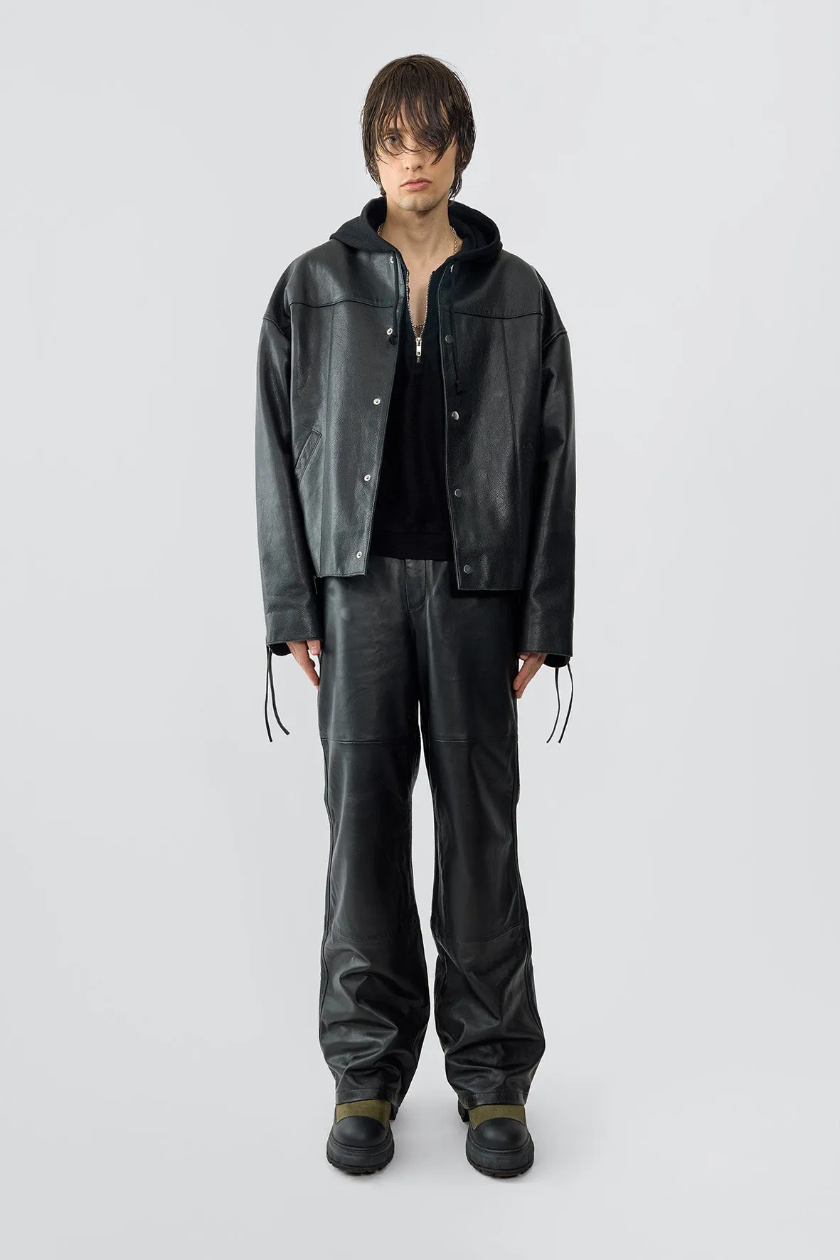 Canoo Oversized Black Leather Jacket sold by Deadwood Studios product image thumbnail 3