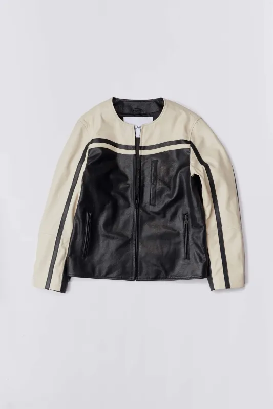 Racer Black White Leather Jacket sold by Deadwood Studios