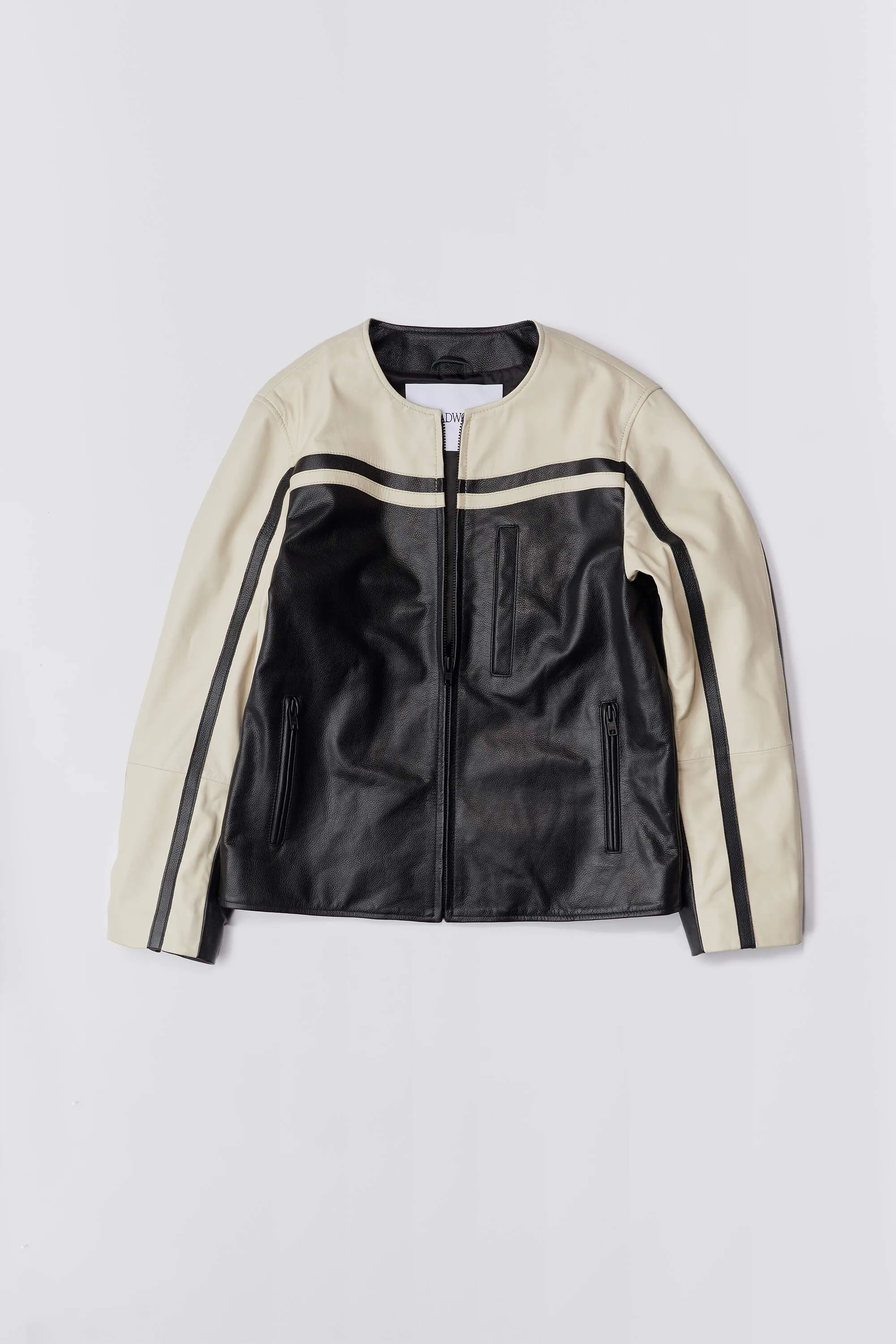 Racer Black White Leather Jacket sold by Deadwood Studios