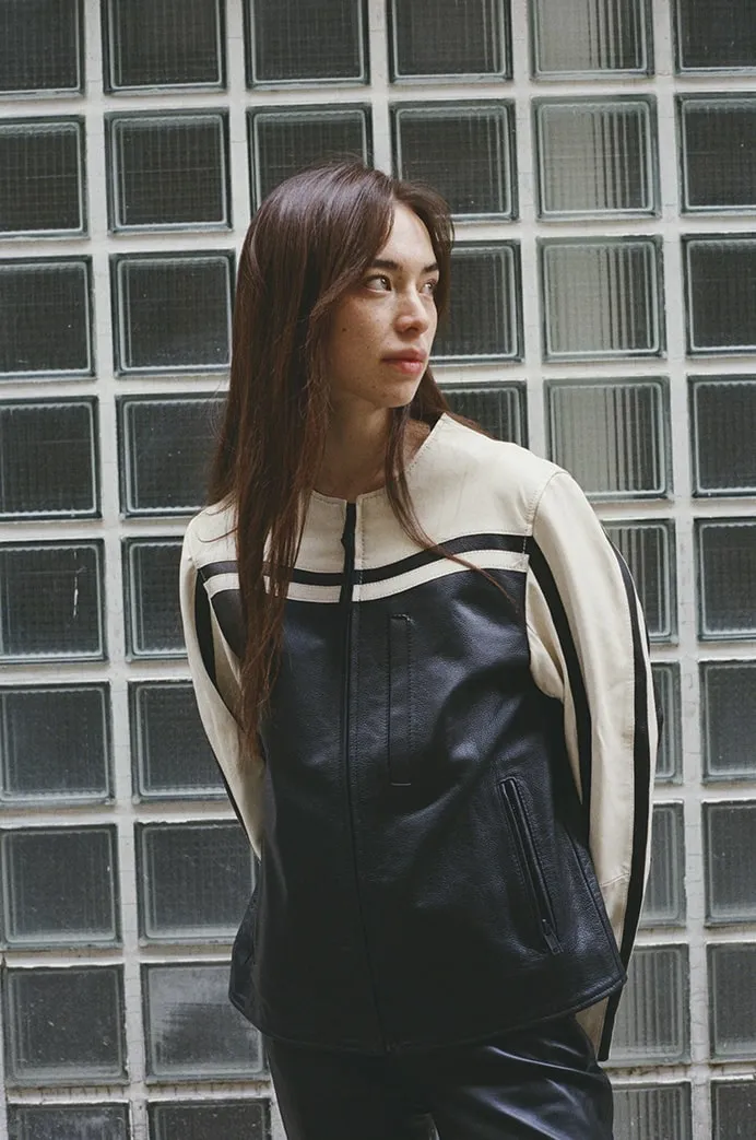 Racer Black White Leather Jacket sold by Deadwood Studios product image thumbnail 2