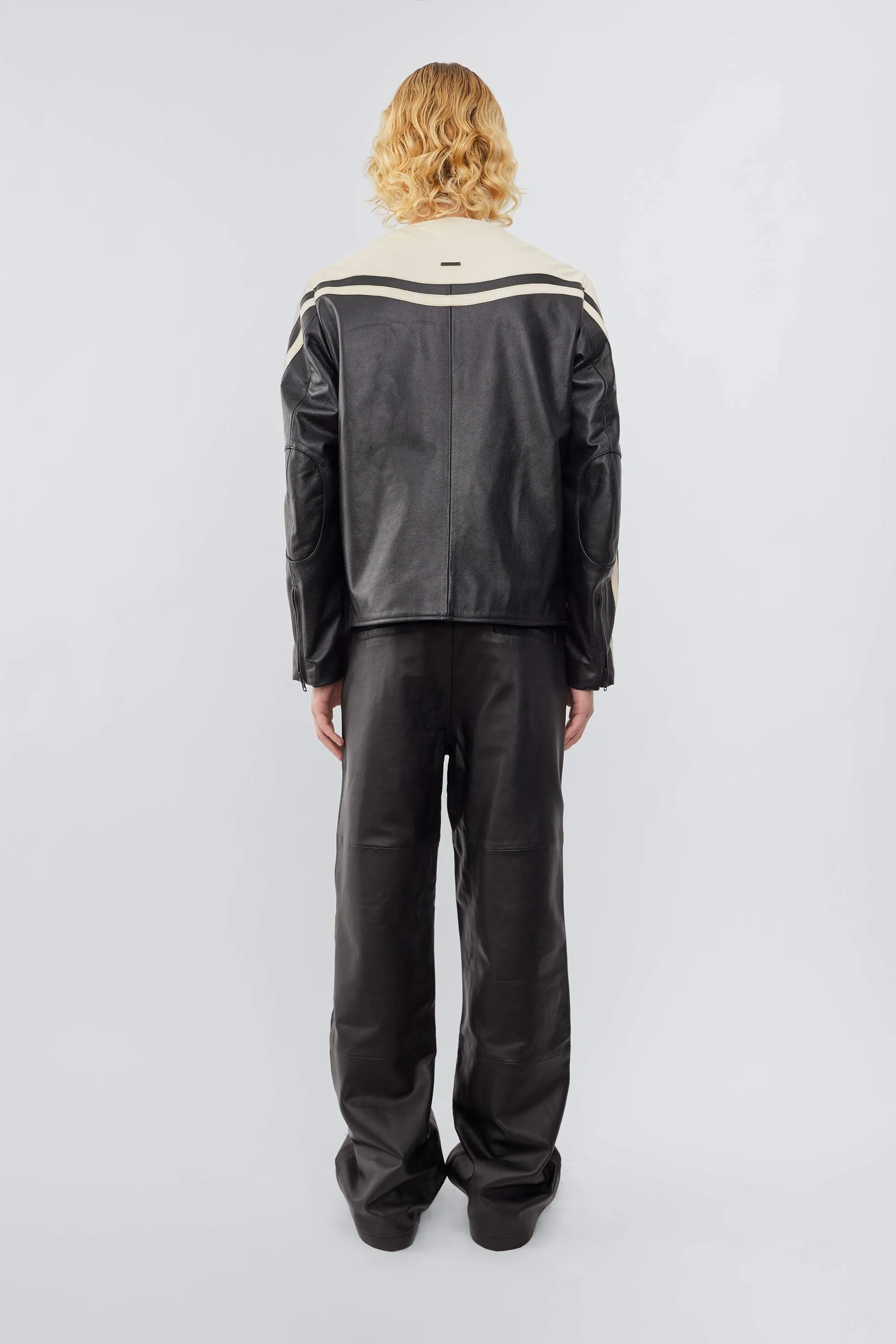 Racer Black White Leather Jacket sold by Deadwood Studios product image thumbnail 3