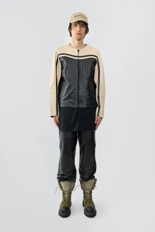 Racer Black White Leather Jacket sold by Deadwood Studios