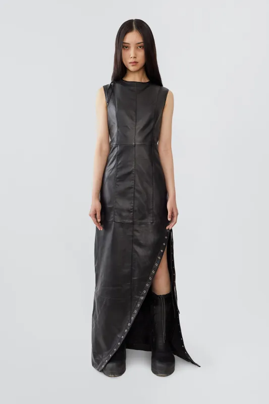 Ortem Black Leather Maxi Dress sold by Deadwood Studios