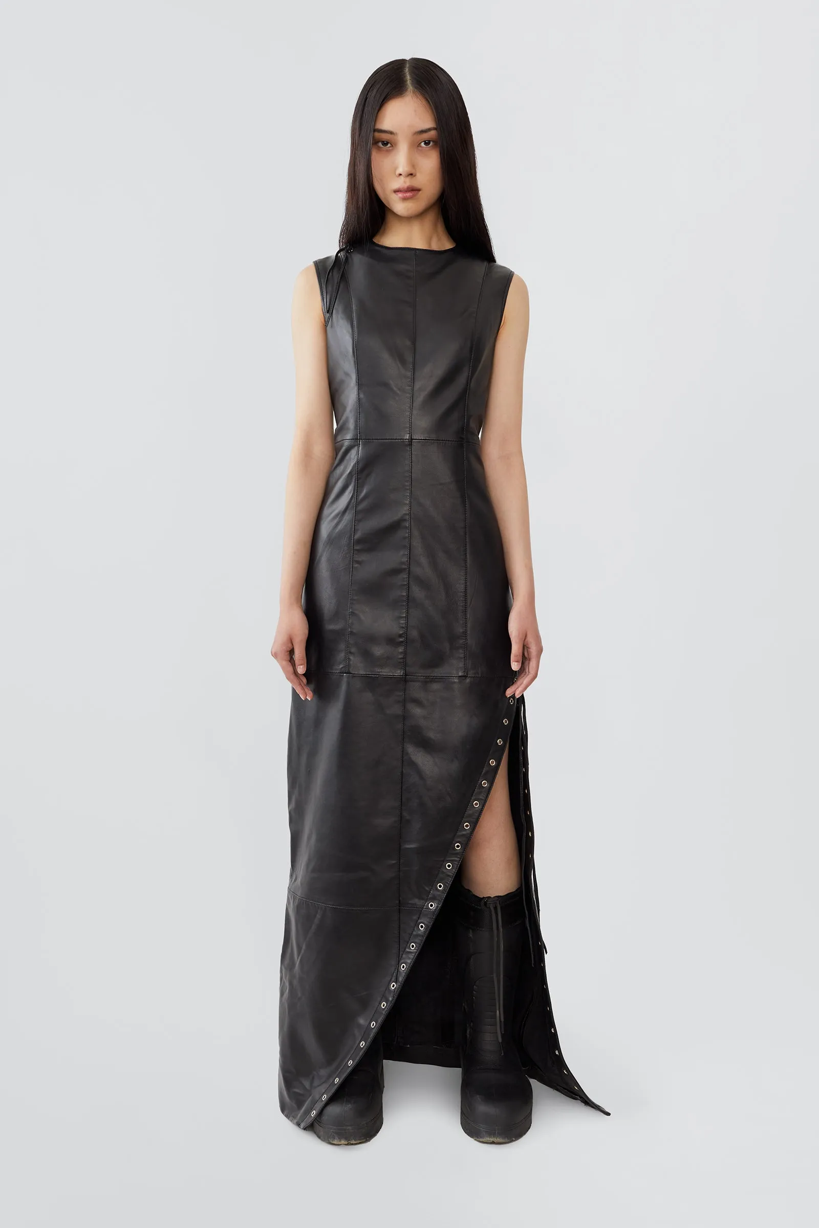 Ortem Black Leather Maxi Dress sold by Deadwood Studios