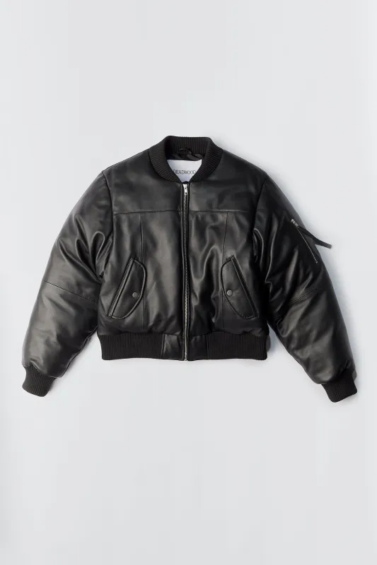 Bofinger Black Oversized Padded Leather Jacket sold by Deadwood Studios