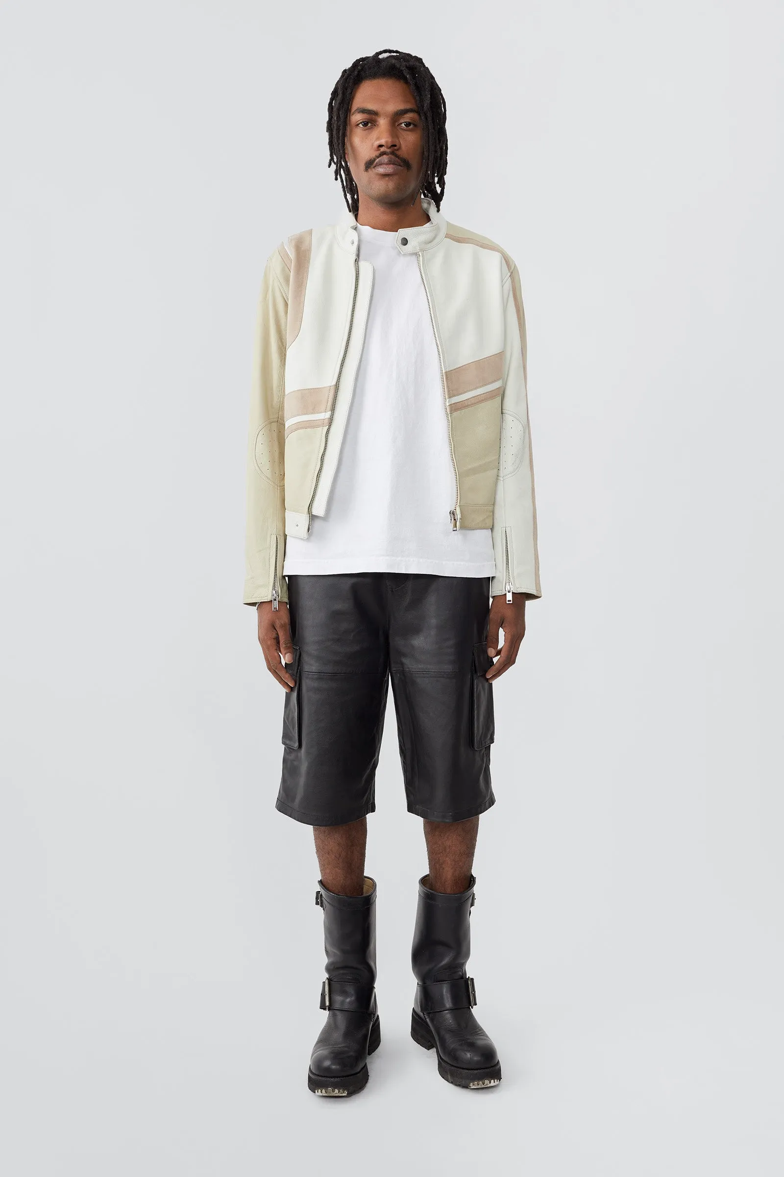 Hiro White Leather Moto Jacket sold by Deadwood Studios