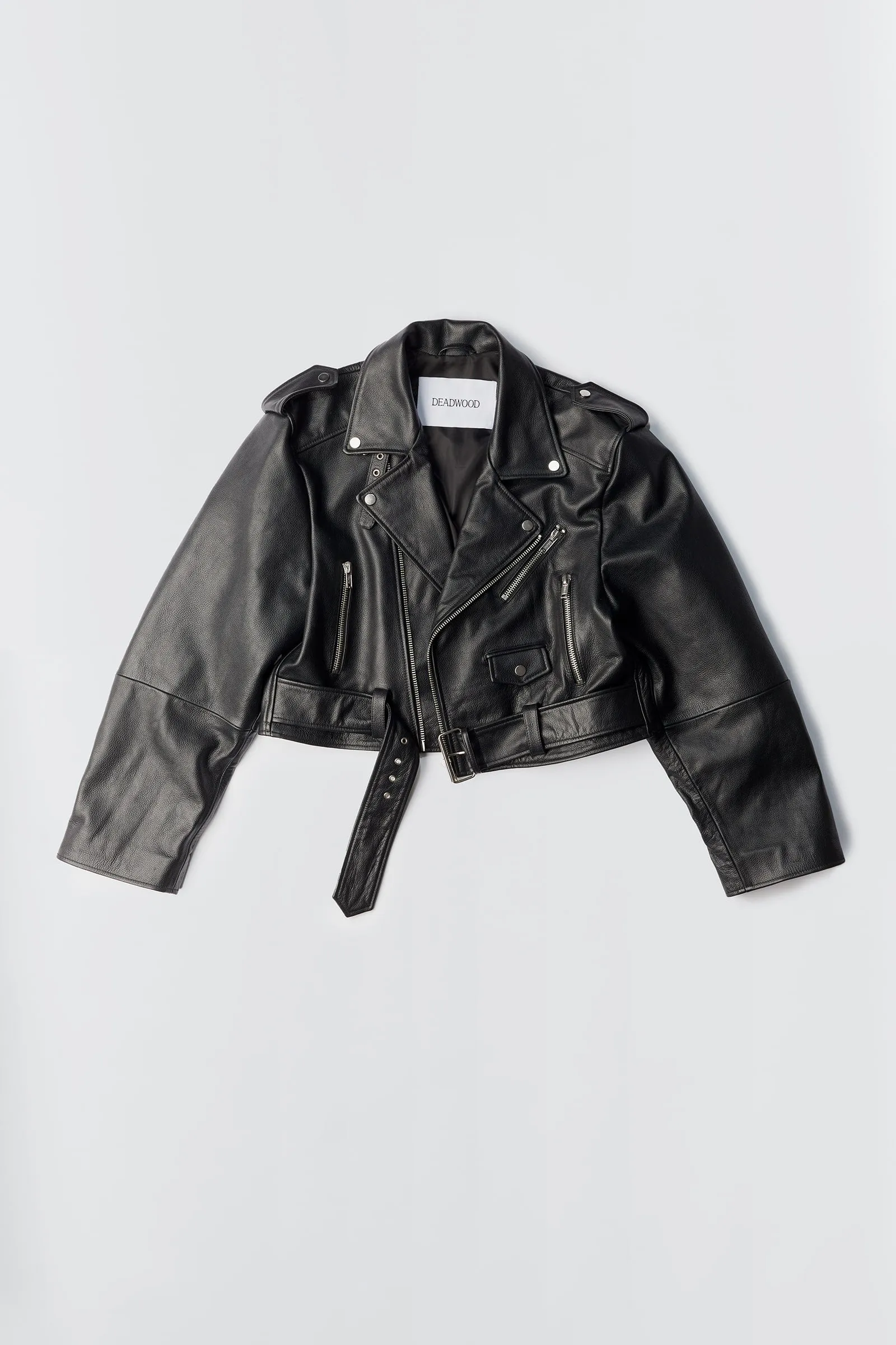 Dormi Oversized Black Leather Biker Jacket sold by Deadwood Studios product image thumbnail 5