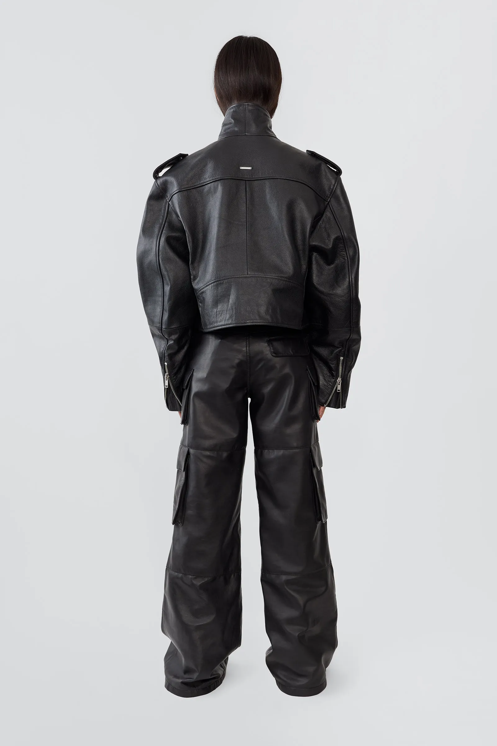 Dormi Oversized Black Leather Biker Jacket sold by Deadwood Studios product image thumbnail 4