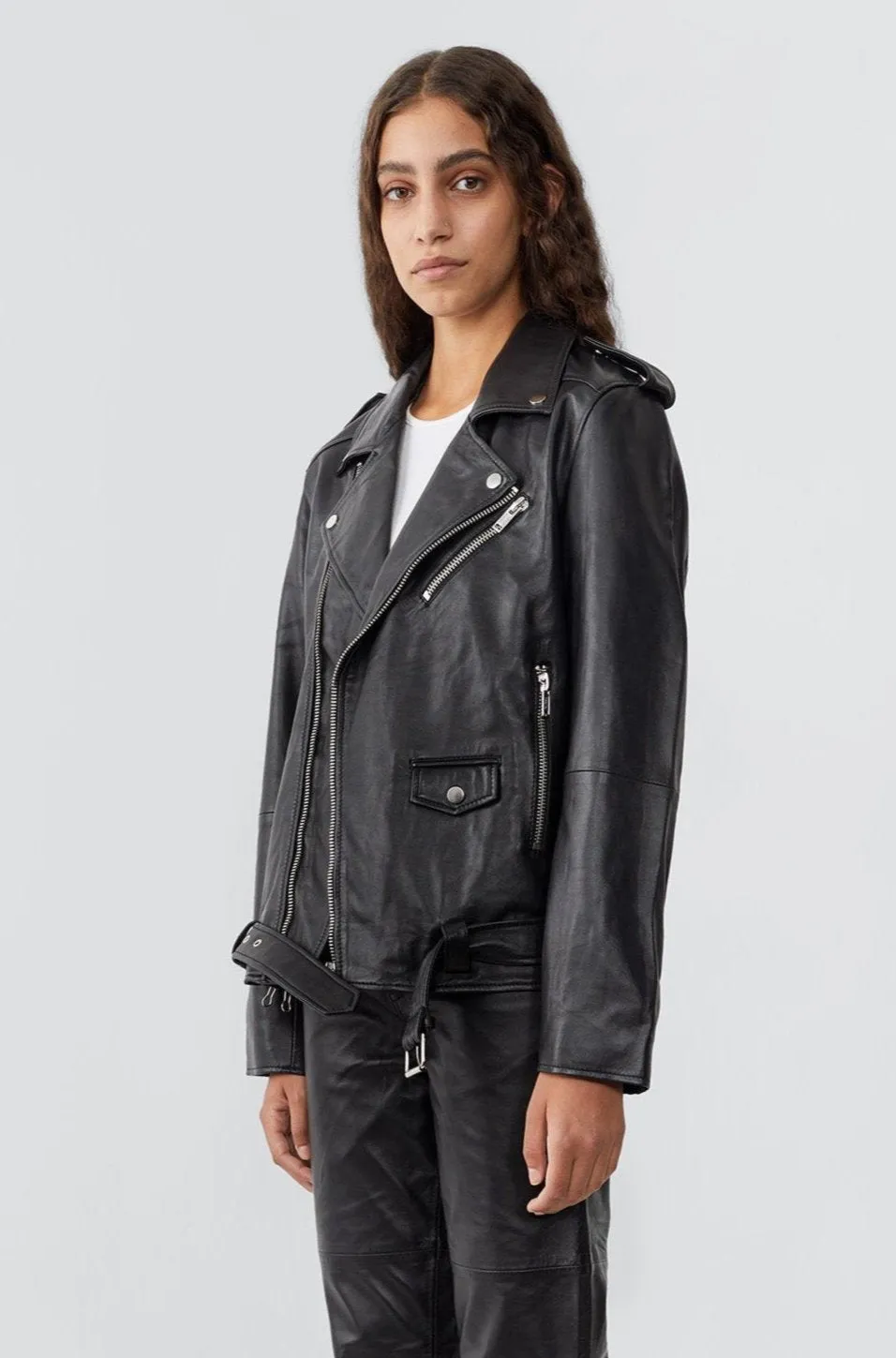 Classic Black Leather Biker Jacket sold by Deadwood Studios product image thumbnail 5