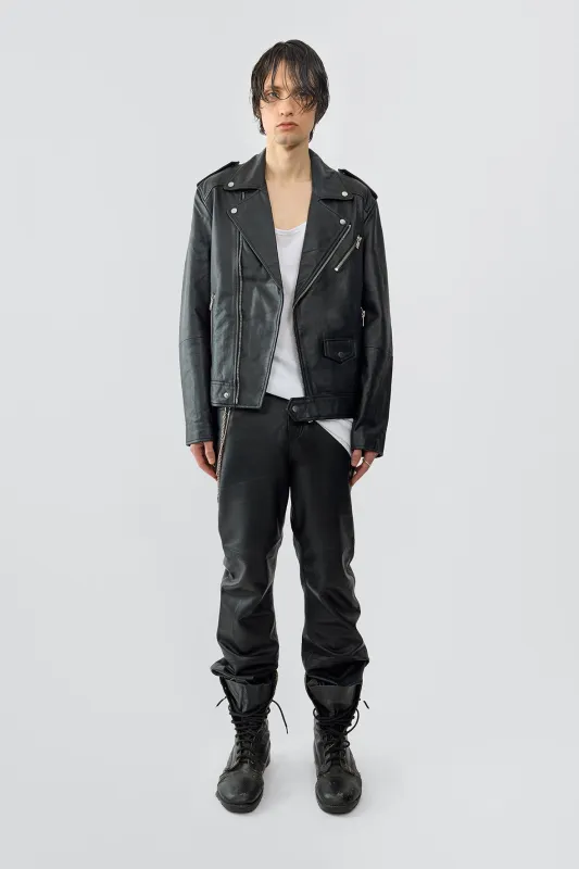 River Black Leather Biker Jacket sold by Deadwood Studios