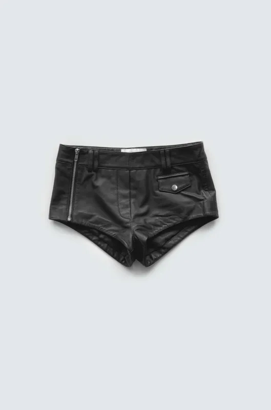 Hotz Black Leather Short Shorts sold by Deadwood Studios