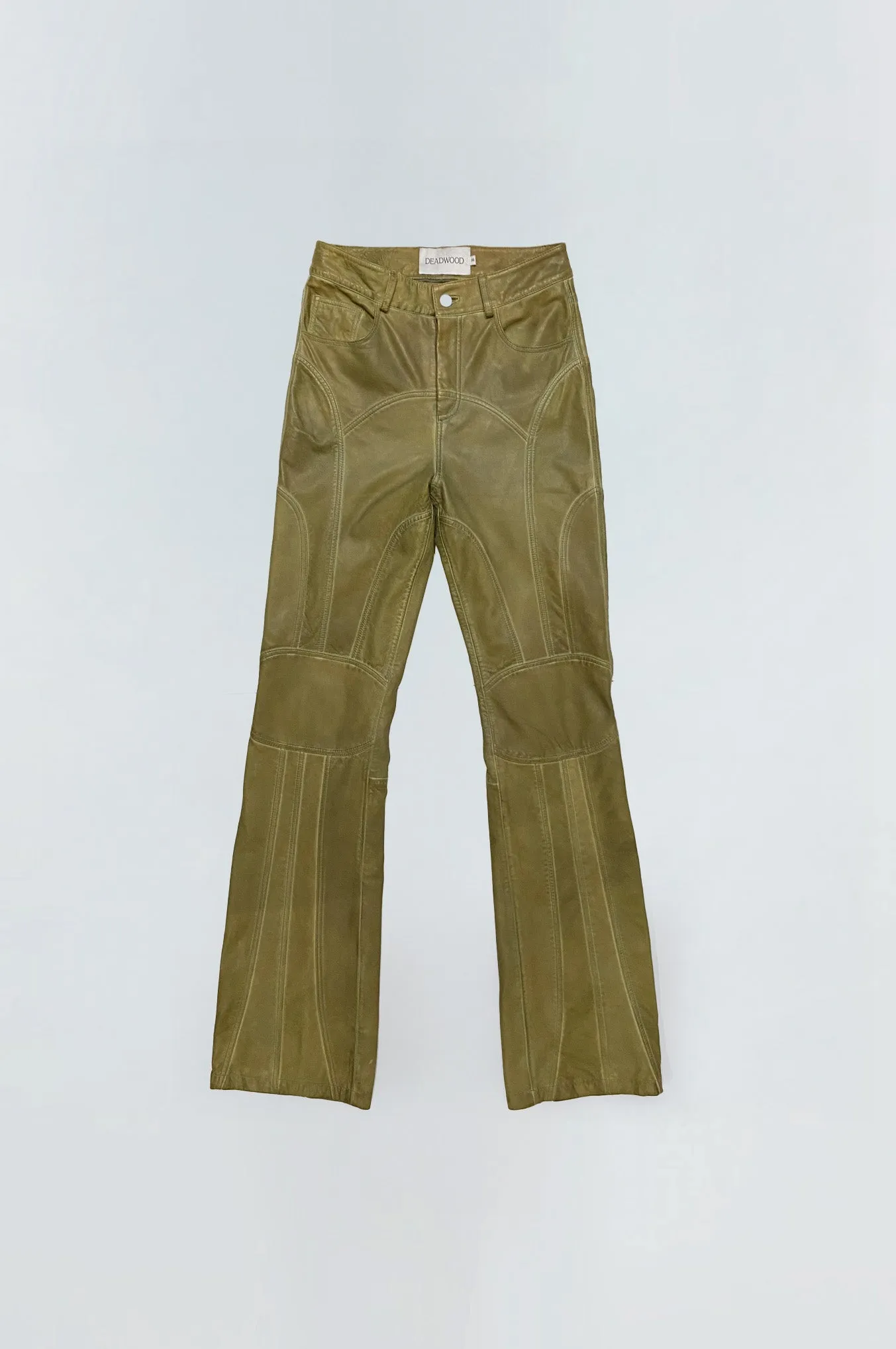 Peninsula Olive Leather Pants sold by Deadwood Studios