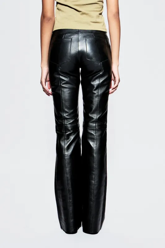Ali Black Flared Leather Pants made by Deadwood Studios