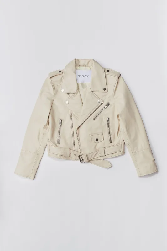 Joan Off-White Short Biker Leather Jacket sold by Deadwood Studios