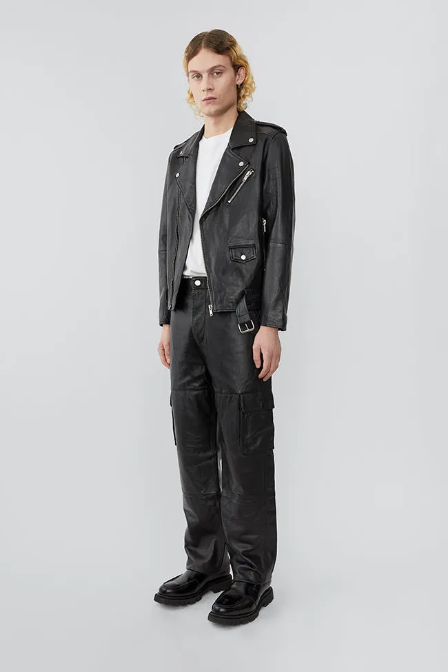 Classic Black Leather Biker Jacket sold by Deadwood Studios product image thumbnail 3