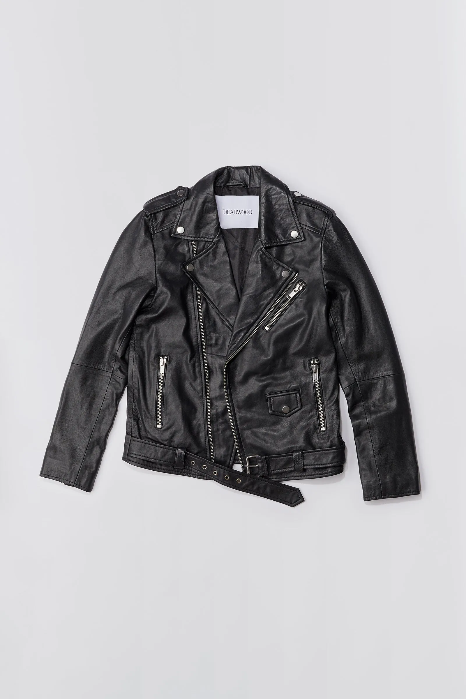 Classic Black Leather Biker Jacket sold by Deadwood Studios product image thumbnail 2