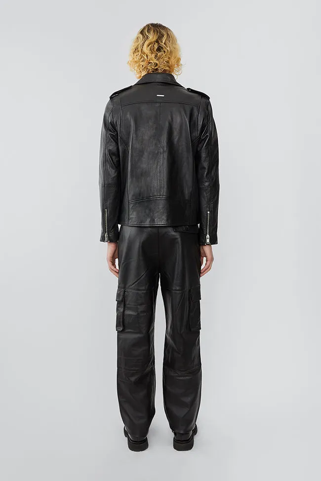 Classic Black Leather Biker Jacket sold by Deadwood Studios product image thumbnail 4