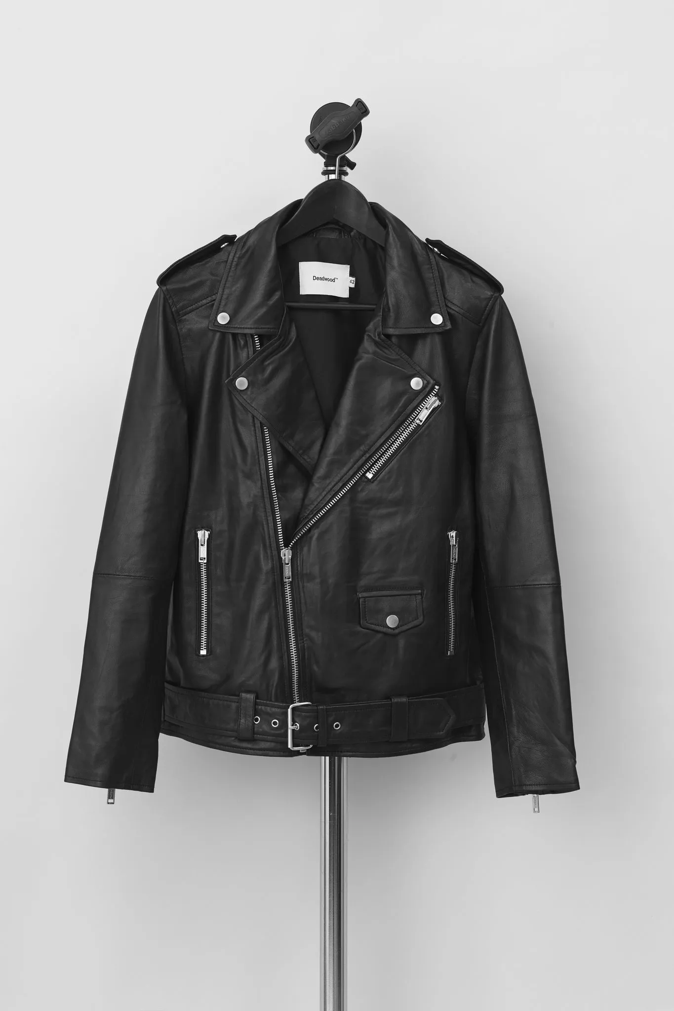 Classic Black Leather Biker Jacket sold by Deadwood Studios product image thumbnail 5