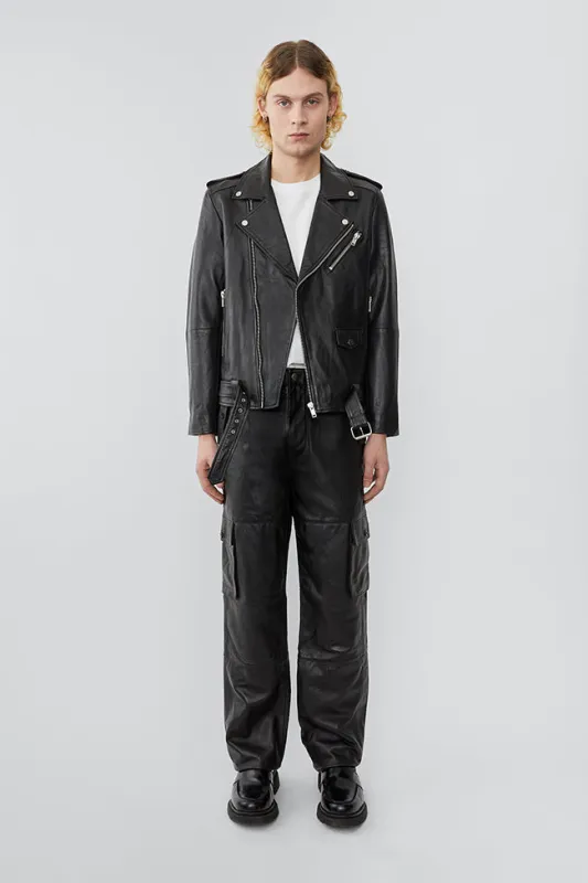 Classic Black Leather Biker Jacket sold by Deadwood Studios