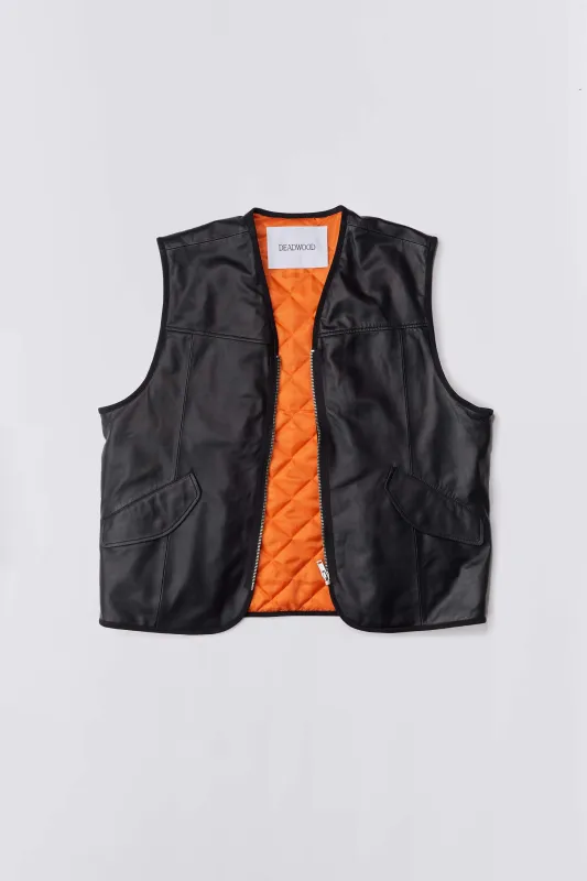 Spector Oversized Black Leather Vest sold by Deadwood Studios