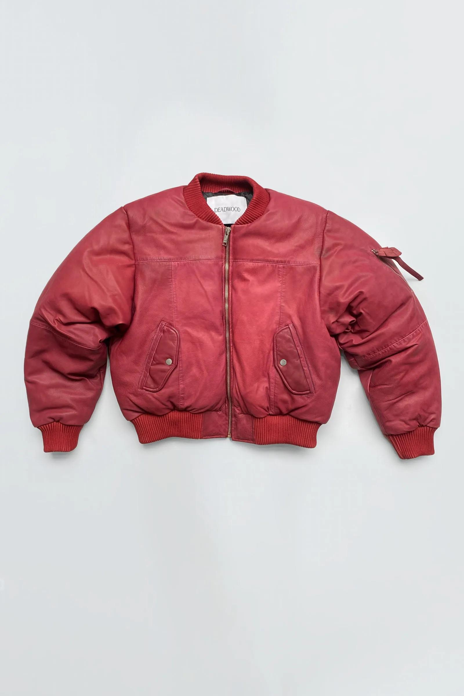 Bofinger Red Leather Padded Bomber Jacket sold by Deadwood Studios