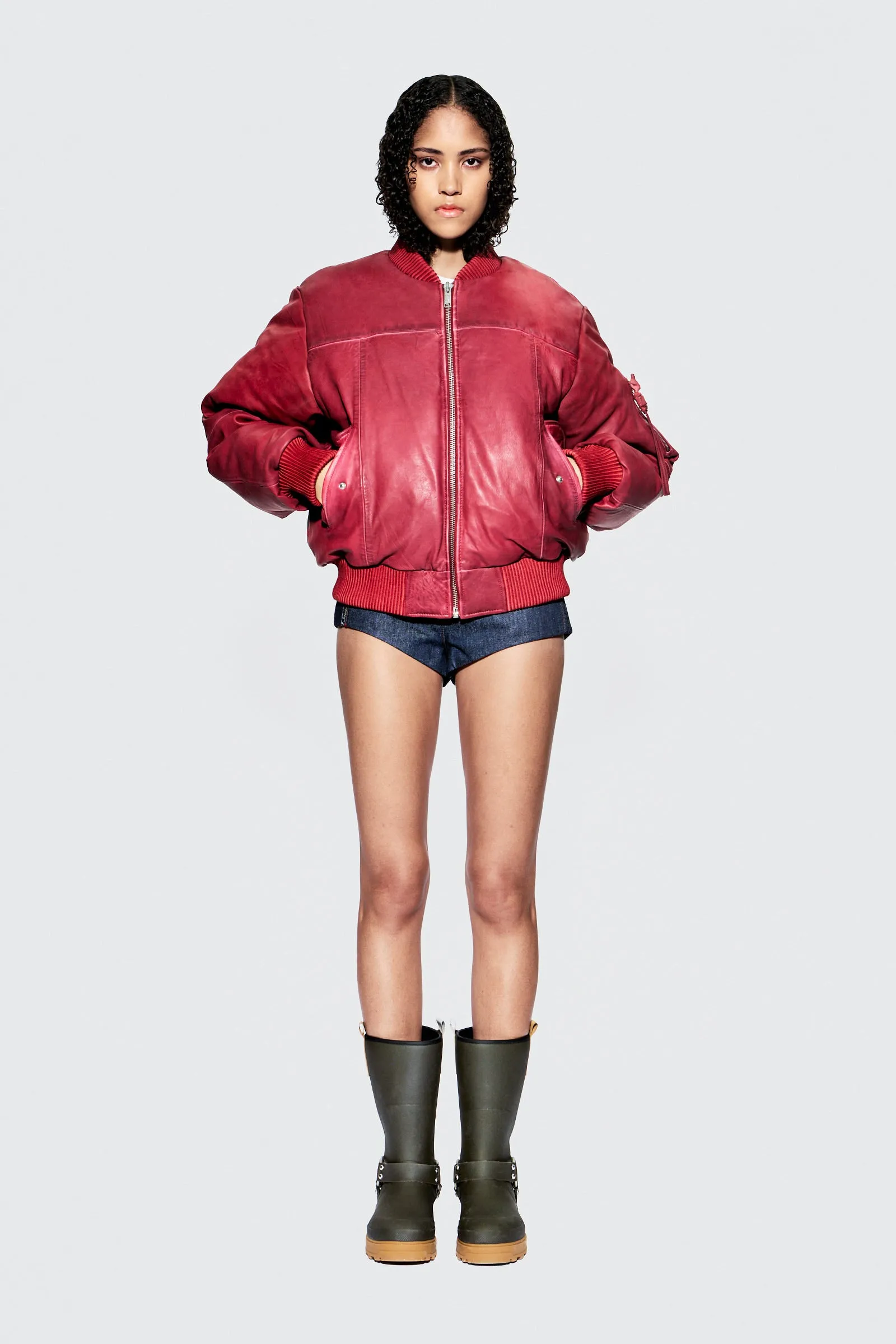 Bofinger Red Leather Padded Bomber Jacket sold by Deadwood Studios product image thumbnail 5