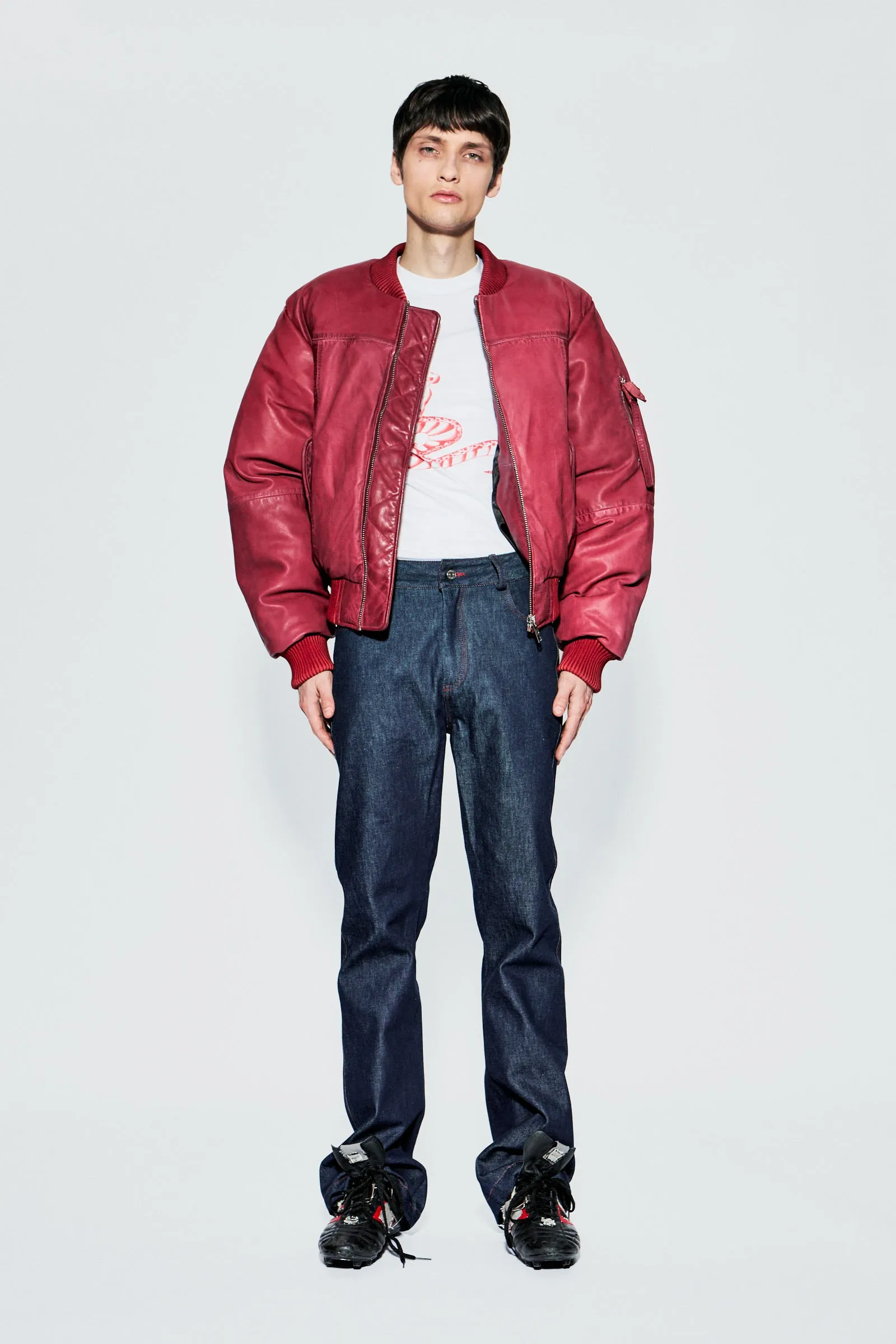Bofinger Red Leather Padded Bomber Jacket sold by Deadwood Studios product image thumbnail 4