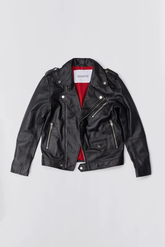 River Black Leather Biker Jacket sold by Deadwood Studios