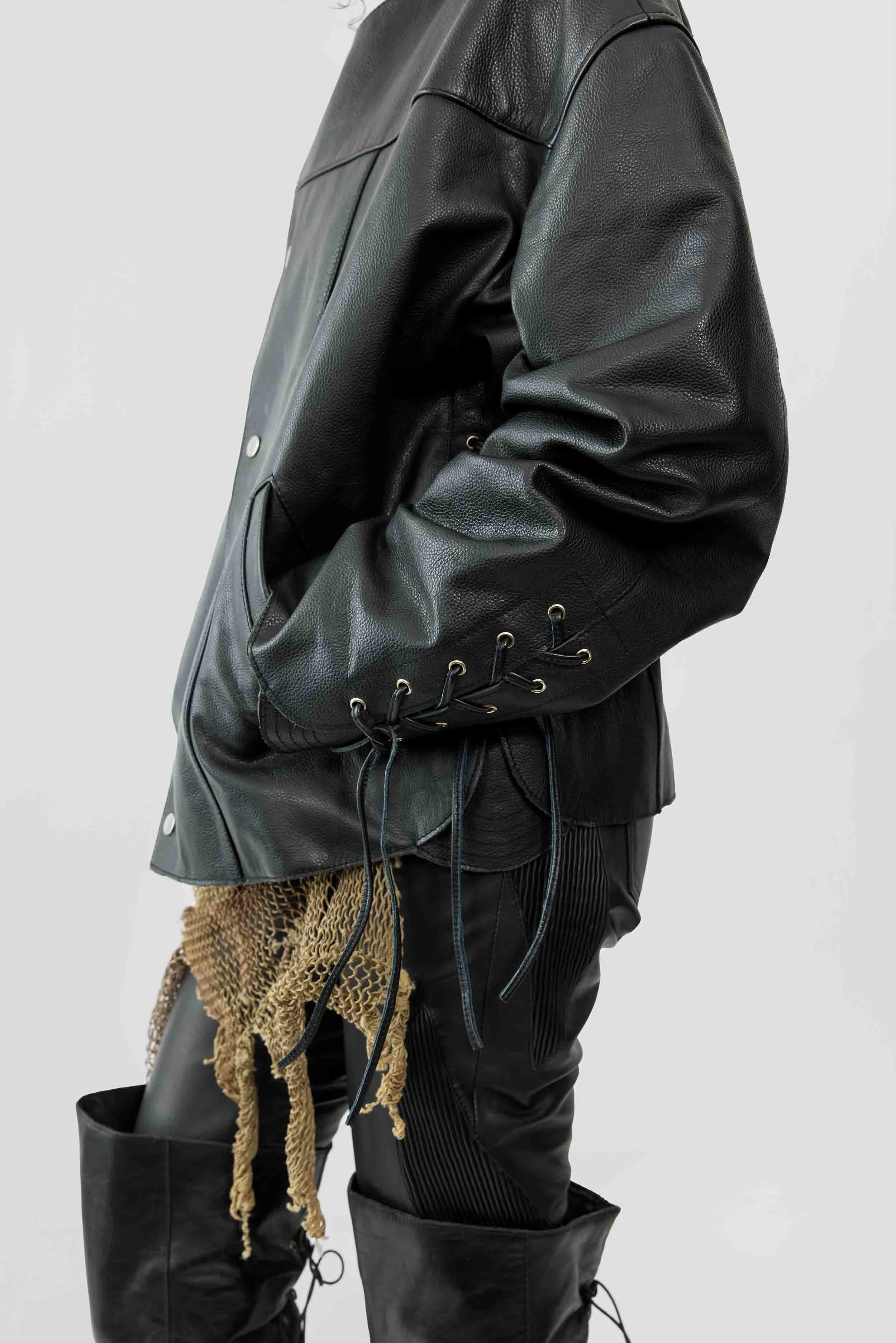 Canoo Black Oversized Leather Jacket sold by Deadwood Studios product image thumbnail 5