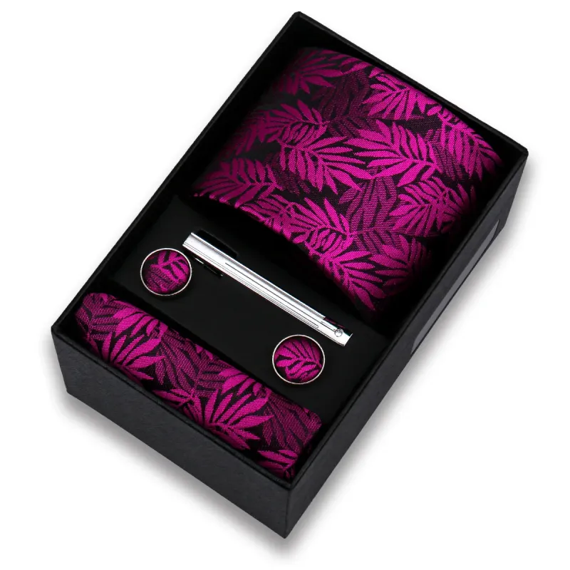 Helecho rosado · conjunto de corbata floral magenta con pañuelo, gemelos y pasador sold by Barlovento de Biar