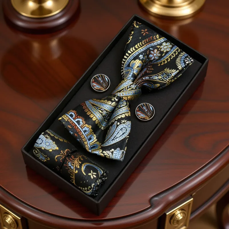 Albuquerque · juego de pajaritas con estampado paisley azul y dorado made by Barlovento de Biar