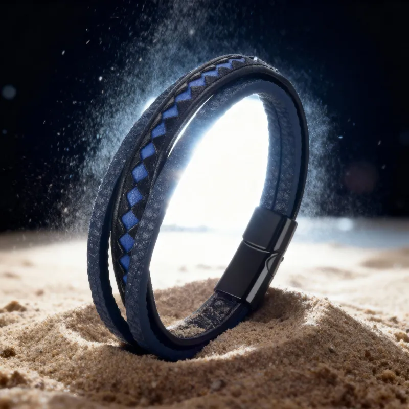 Pulsera Taurus · Pulsera de cuero auténtico trenzado con detalles azules y cierre de aluminio sold by Barlovento de Biar