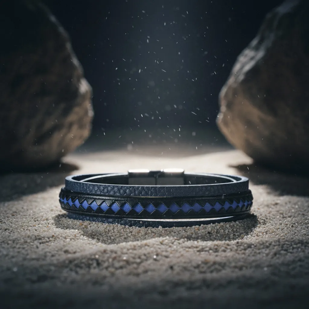 Pulsera Taurus · Pulsera de cuero auténtico trenzado con detalles azules y cierre de aluminio sold by Barlovento de Biar product image thumbnail 4