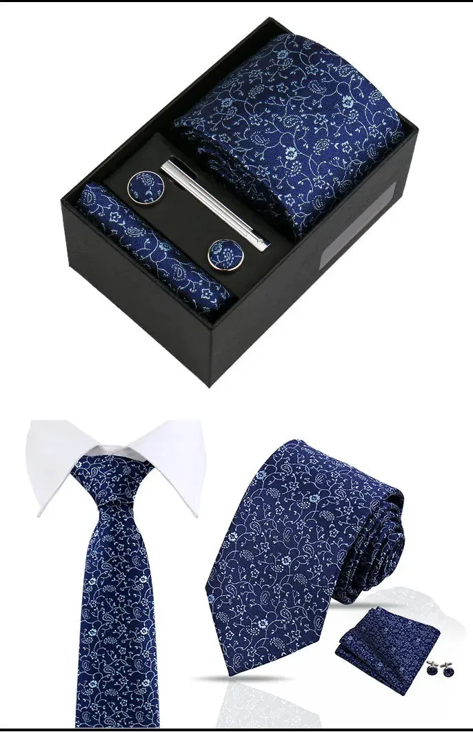 Gypsophilas · conjunto de corbata floral azul con pañuelo de bolsillo, gemelos y pasador de corbata sold by Barlovento de Biar product image thumbnail 4