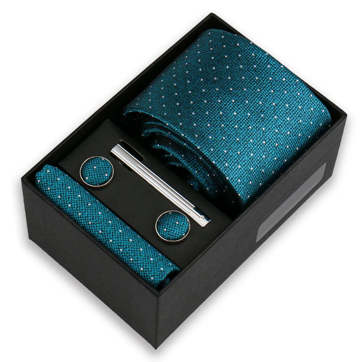 Giugliano · conjunto de corbata verde azulado con pañuelo de bolsillo, gemelos y pasador de corbata sold by Barlovento de Biar product image thumbnail 2