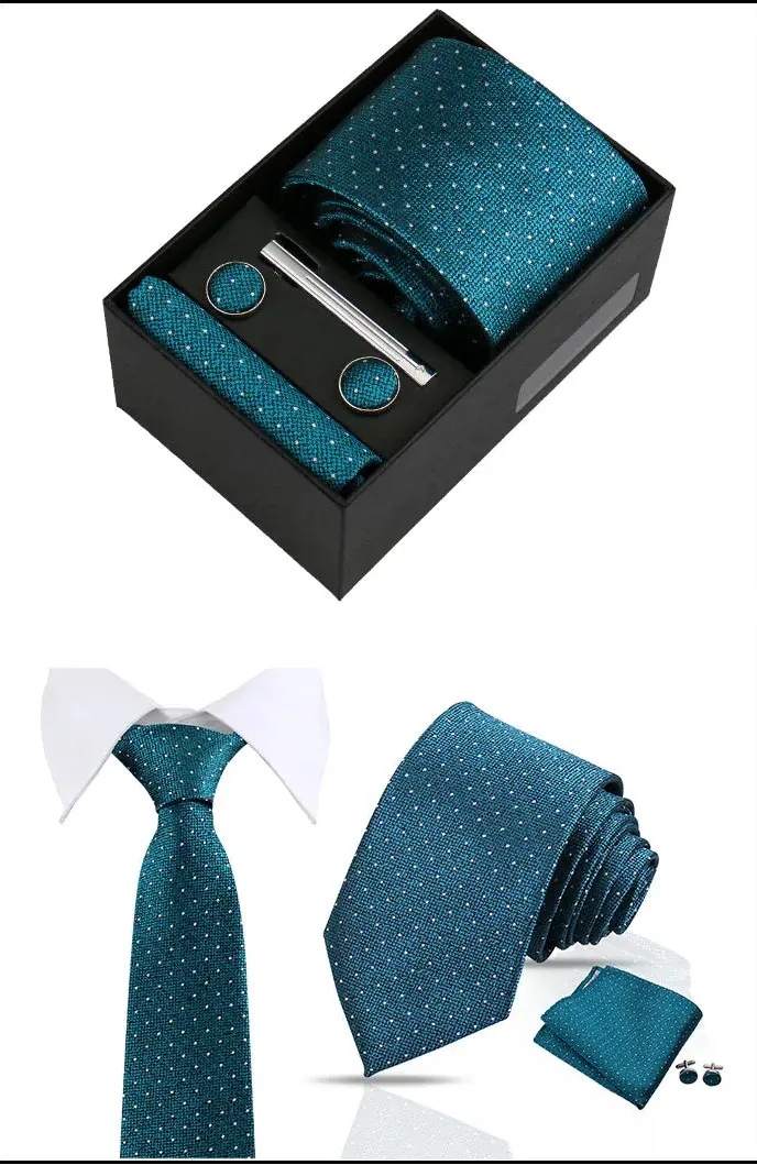 Giugliano · conjunto de corbata verde azulado con pañuelo de bolsillo, gemelos y pasador de corbata sold by Barlovento de Biar product image thumbnail 4