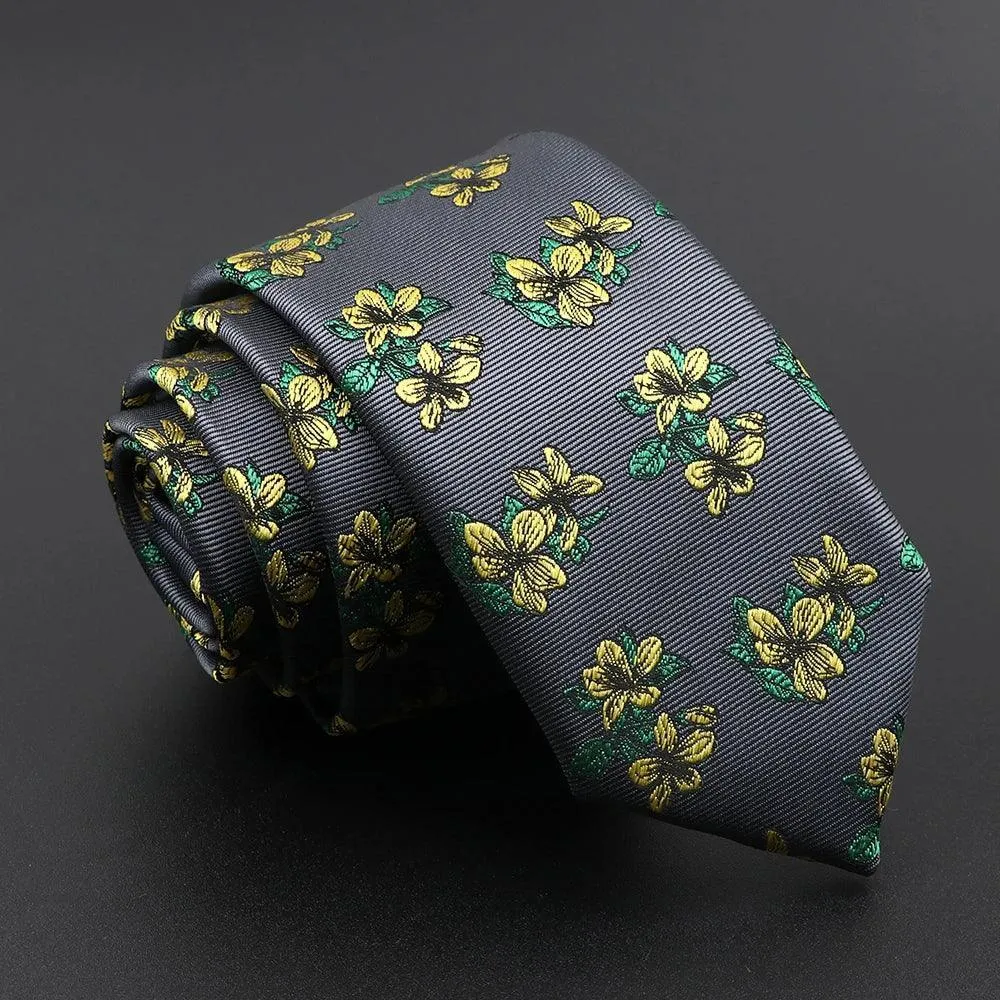 Hellebores · corbata gris oscuro con flores amarillas sold by Barlovento de Biar