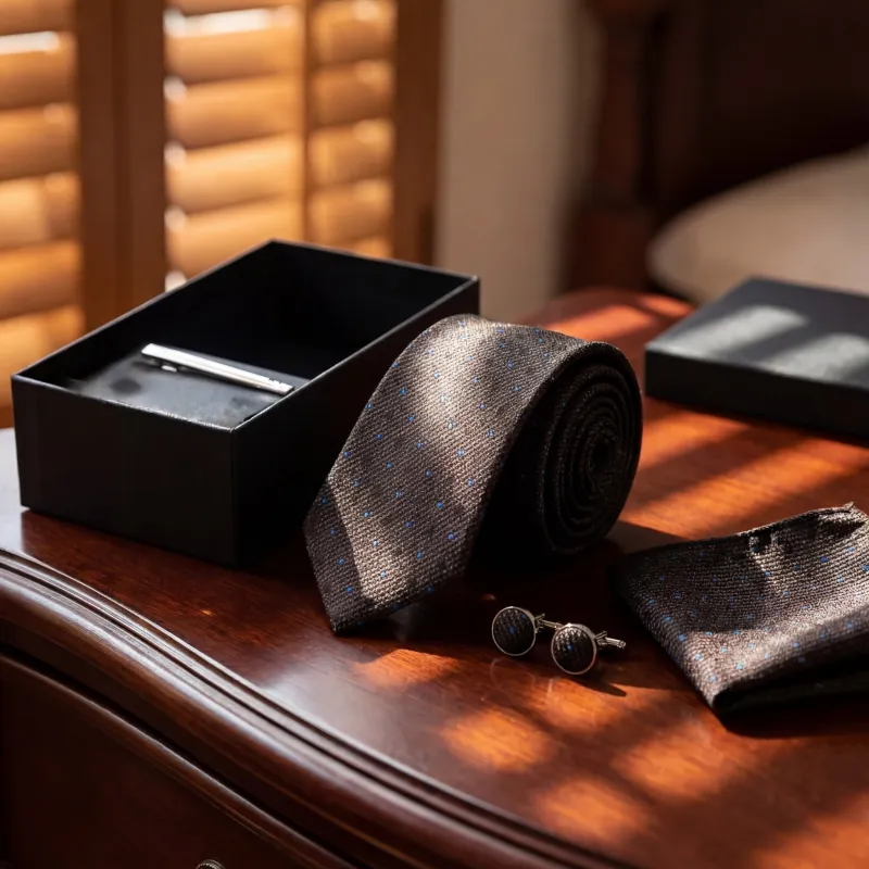 Empoli · conjunto de corbata negra con pañuelo, gemelos y pasador made by Barlovento de Biar