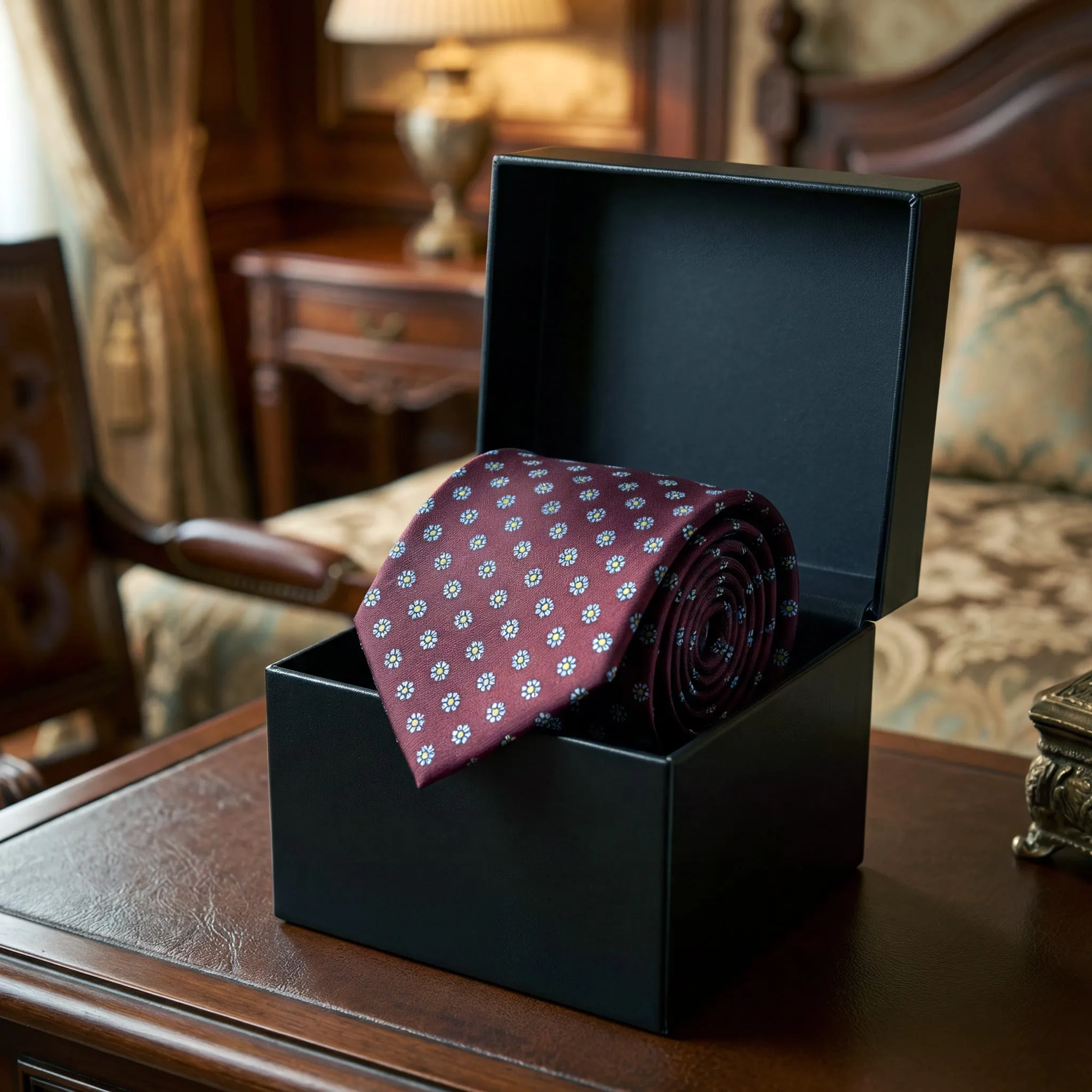 Sciacca · corbata granate con estampado floral azul y amarillo sold by Barlovento de Biar product image thumbnail 5