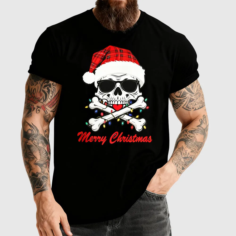 Christmas Crossbones Skull Skeleton Tee Graphic T-Shirt for Men sold by FaithHeart